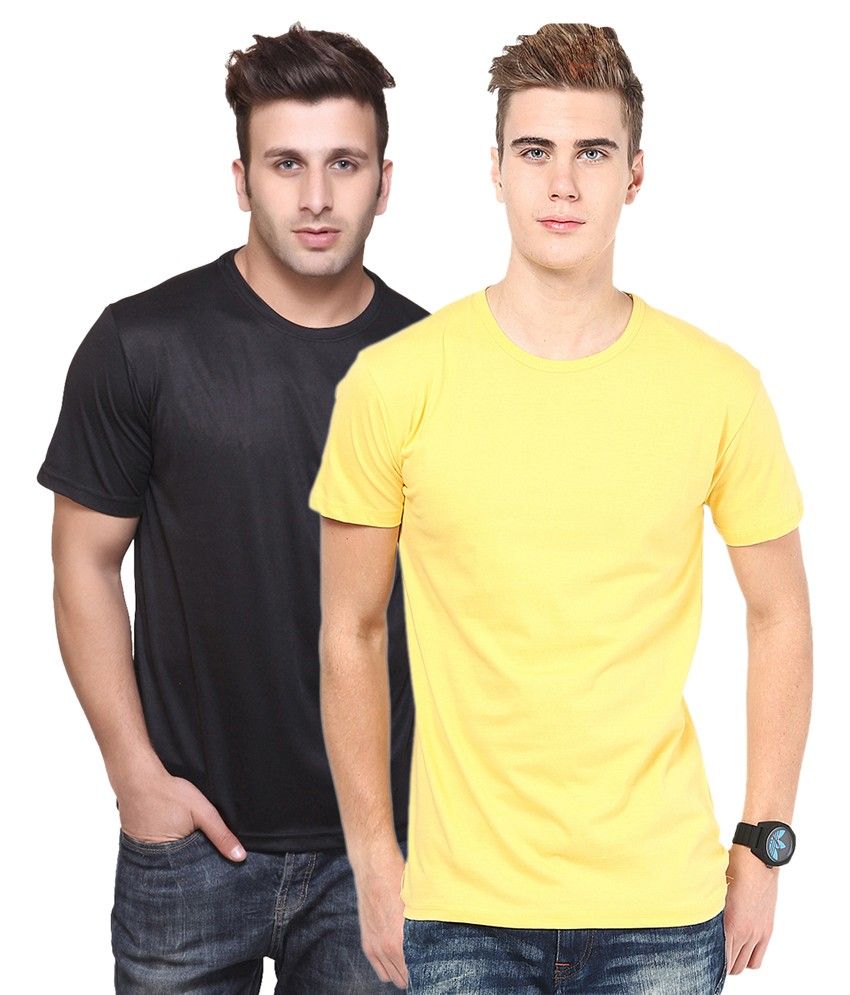     			Funky Guys Black and Yellow Cotton Blend Polo T-shirt