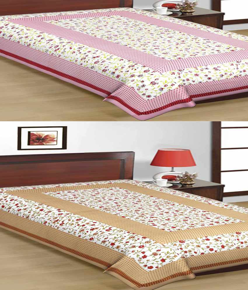     			UniqChoice Pure 100% Cotton Jaipuri Traditional Printed 2 Single Bed Sheet Combo