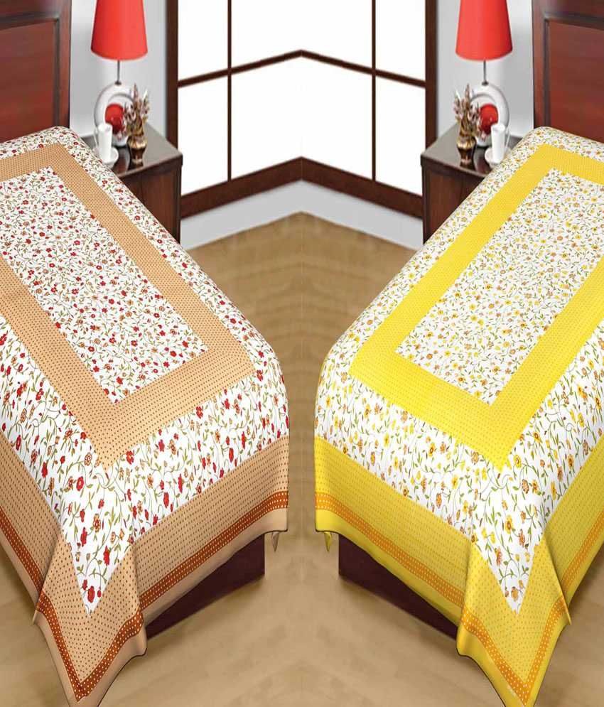     			UniqChoice Pure 100% Cotton Jaipuri Traditional Printed 2 Single Bed Sheet Combo