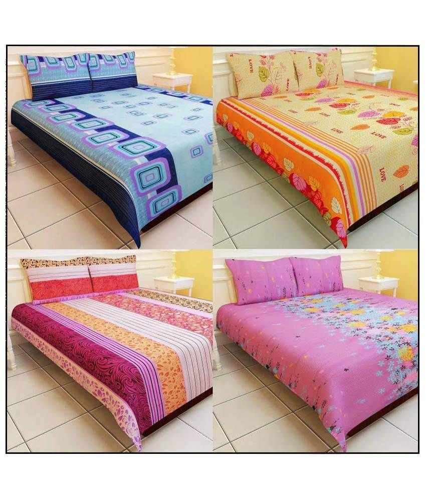 K2m2 Combo Of 4 Floral Polyester Double Bed Sheets With 8 Pillow Covers Buy K2m2 Combo Of 4
