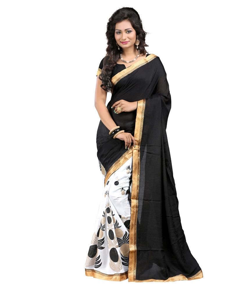 Ravi Designer Sarees White and Black Art Silk Saree - Buy Ravi Designer ...