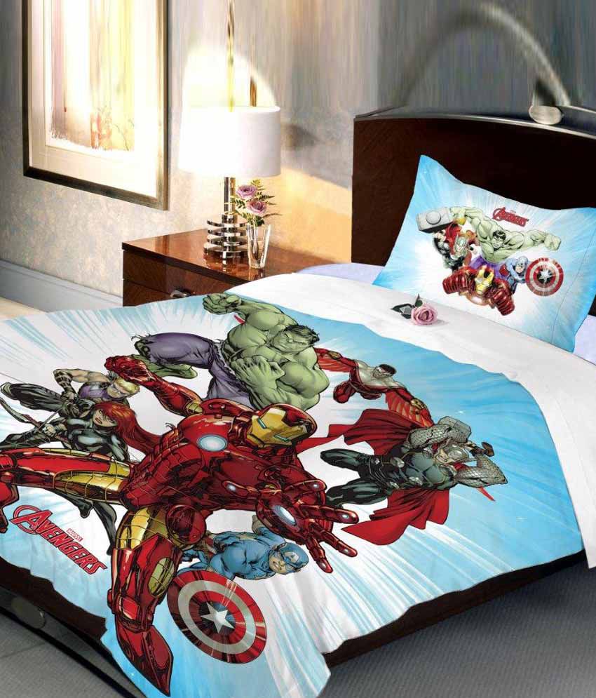     			Uber Urban Marvel Avenger 100% Cotton Single Cartoon Bedsheet With 1 Pillow Cover For Kids