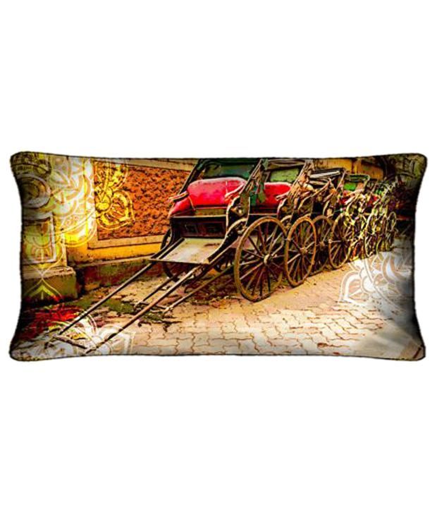 Tangerine Yellow & Beige Kolkata Themed Kidney Cushion Cover Buy