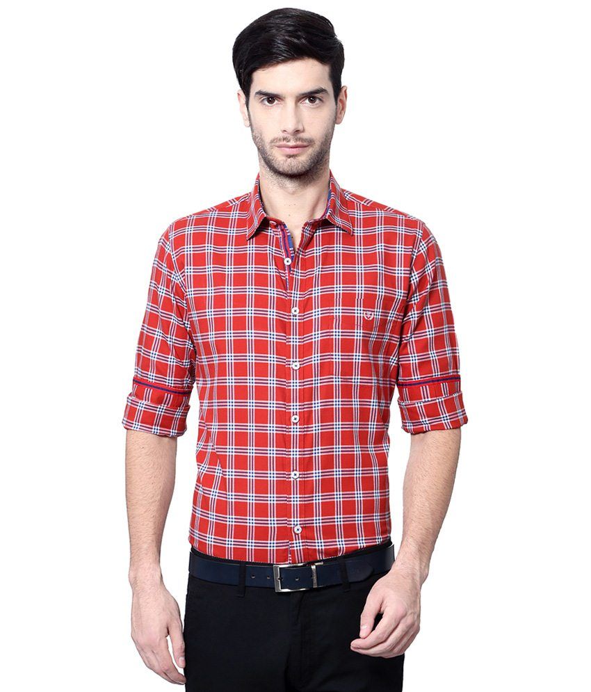 Van Heusen Red & Blue Checkered Casual Shirt - Buy Van Heusen Red ...