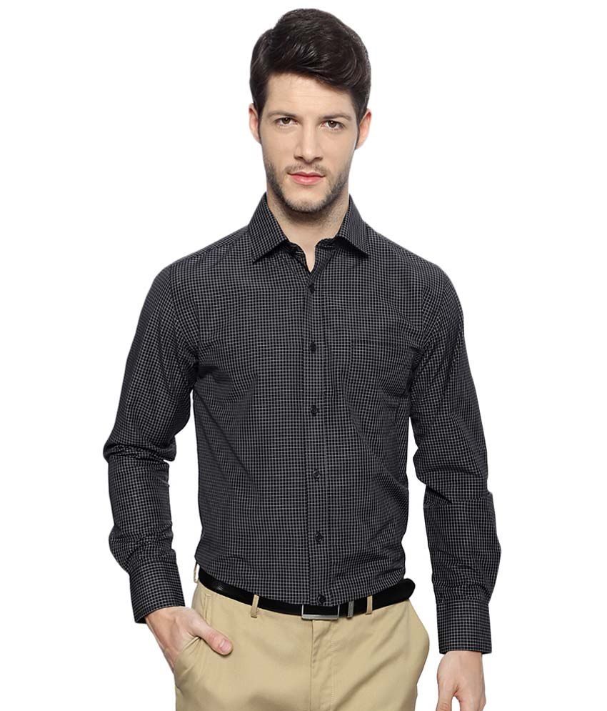 Peter England Black Checkered Formal 