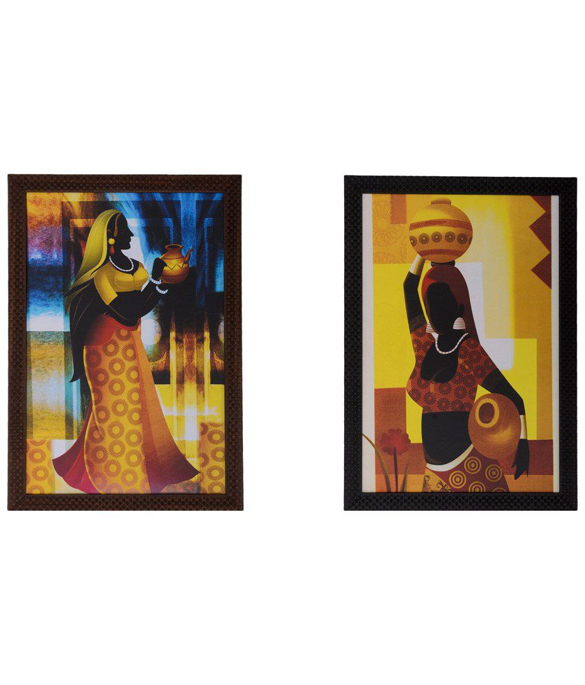     			eCraftIndia Classic Yellow & Brown Pack of 2 Framed UV Art Print Paintings