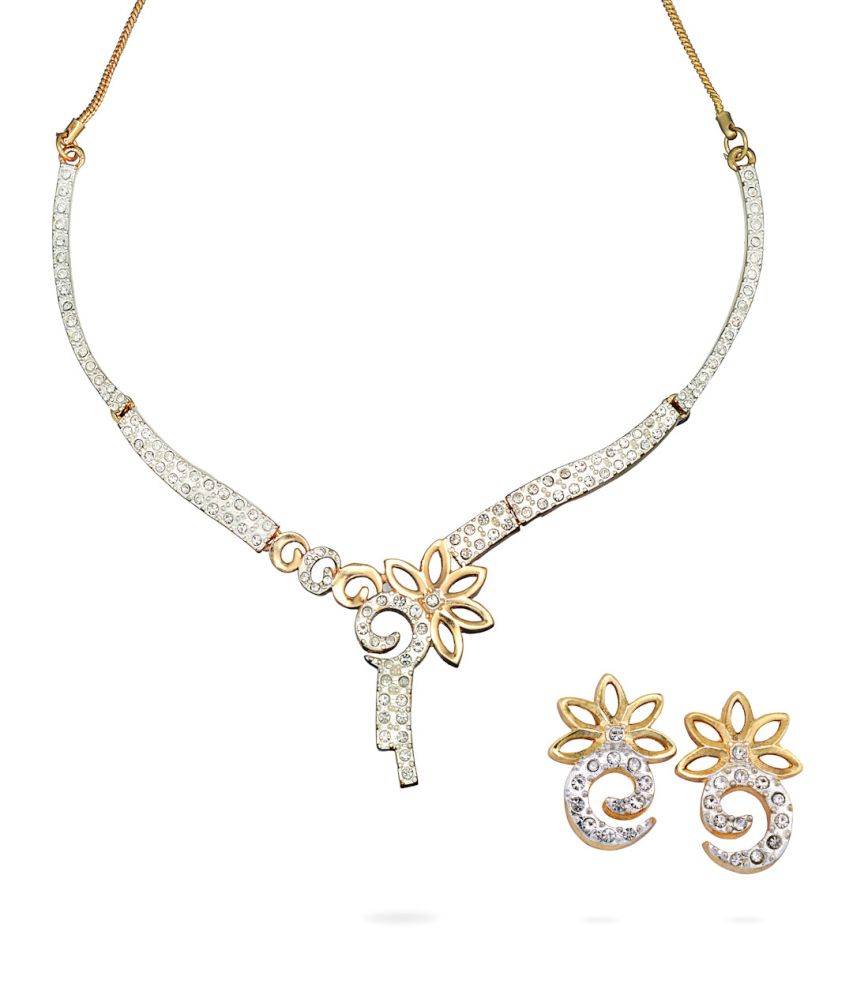 Oleva Golden Alloy Austrian Diamonds Necklace Set - Buy Oleva Golden ...