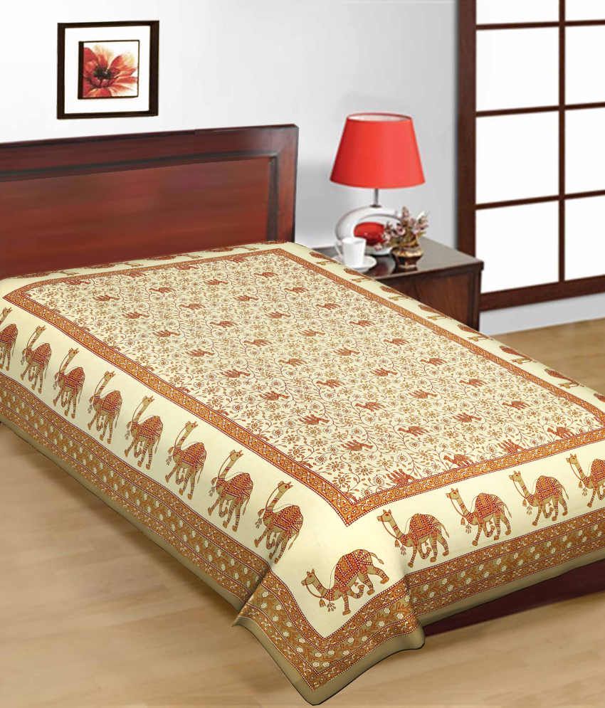 Prateek Exports Brown Color Camel Print Pure Cotton Single Bedsheet