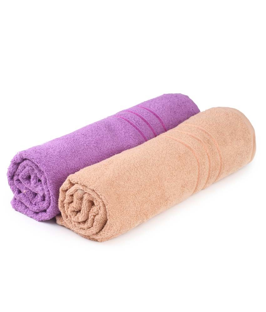 Bombay Dyeing Set of 2 Cotton Bath Towel Brown & Purple Buy Bombay