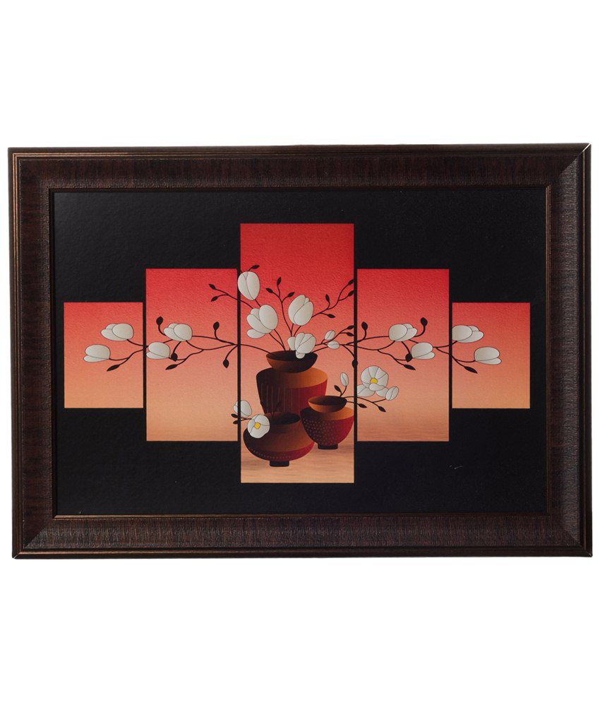     			eCraftIndia Brown & Pink Floral Pot Satin Framed UV Art Print Painting