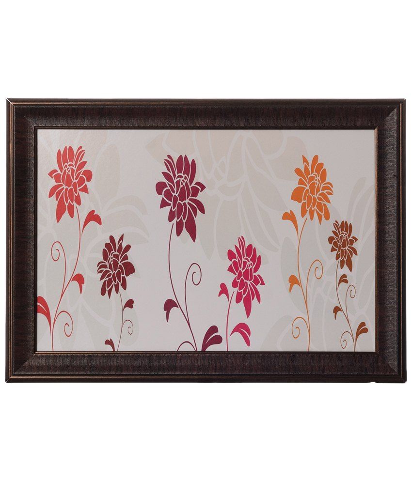     			eCraftIndia Orange & Maroon Botanical Flowers Satin Framed UV Art Print Painting