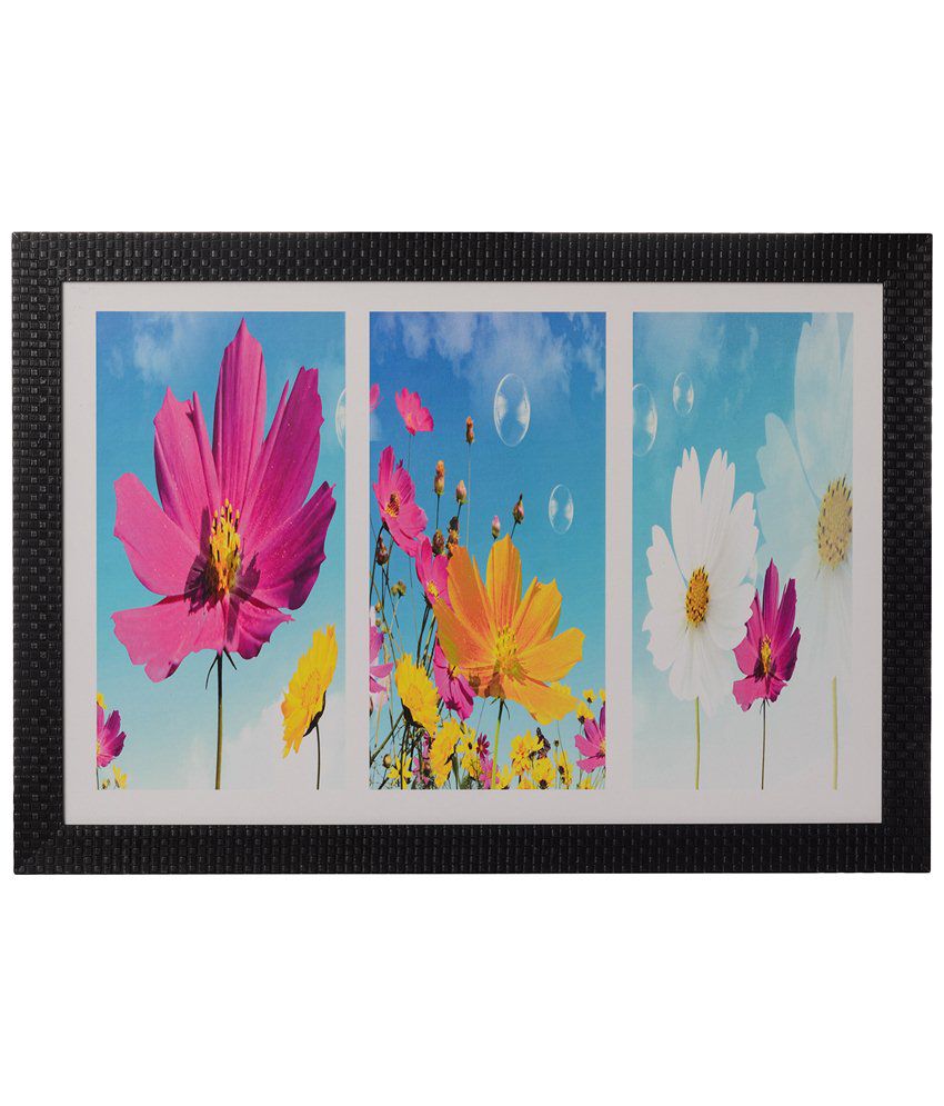     			eCraftIndia Blue & Pink Floral Satin Framed UV Art Print Painting