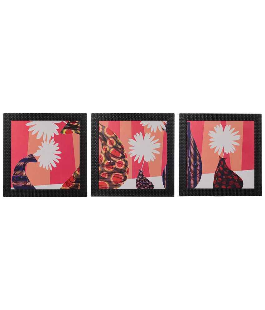     			eCraftIndia Pack of 3 Peach & Pink Abstract Pots Satin Framed UV Art Print Paintings