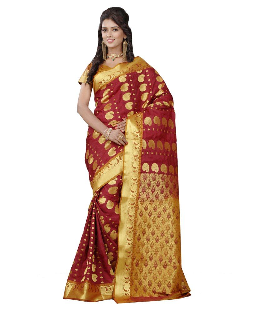 maroon cotton silk saree