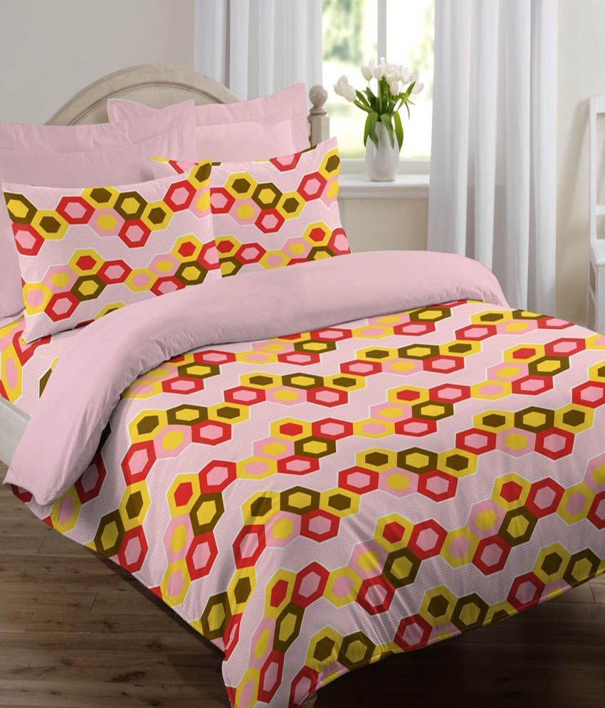 Welhome by Welspun Global Brands Pink Double Bed Sheet with 2 Pillow