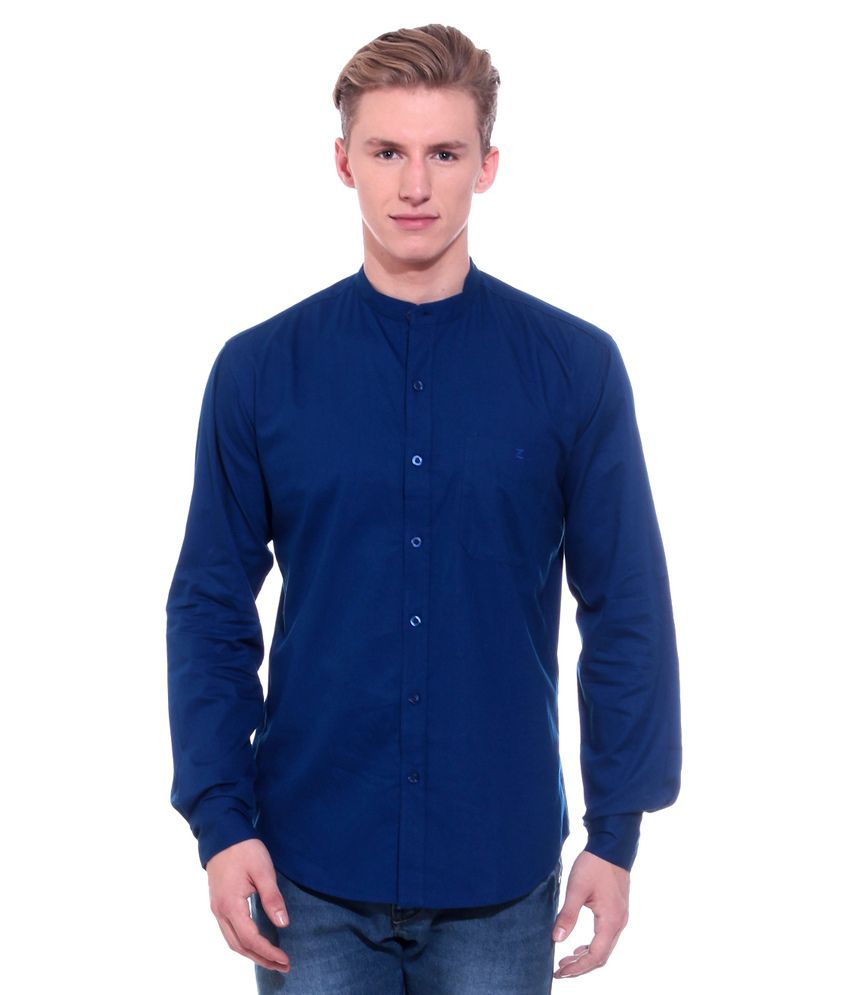 Zerel Royal Blue Casual Mandarin Collar Shirt - Buy Zerel Royal Blue ...