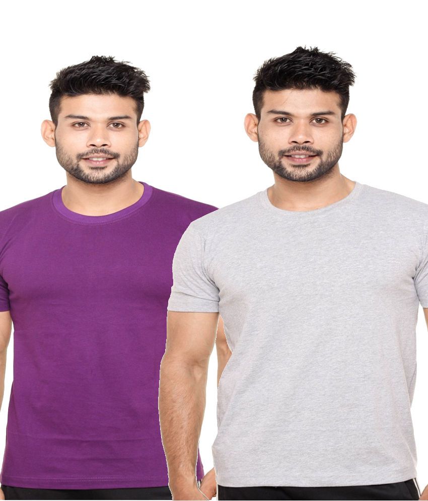     			Fleximaa Combo of Purple and Grey Cotton T-shirts