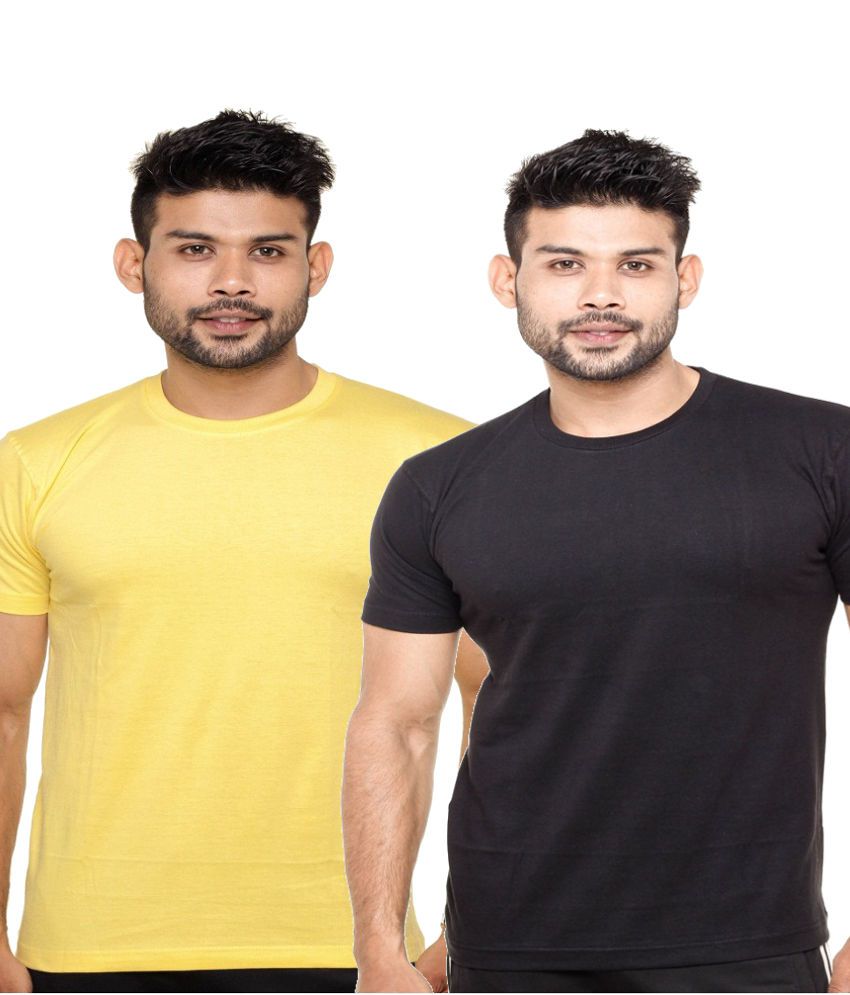     			Fleximaa Combo of Yellow and Black Cotton T-shirts
