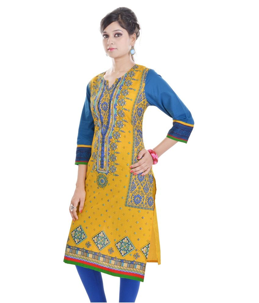 Shopping Rajasthan Yellow Cotton Kurti - Buy Shopping Rajasthan Yellow ...