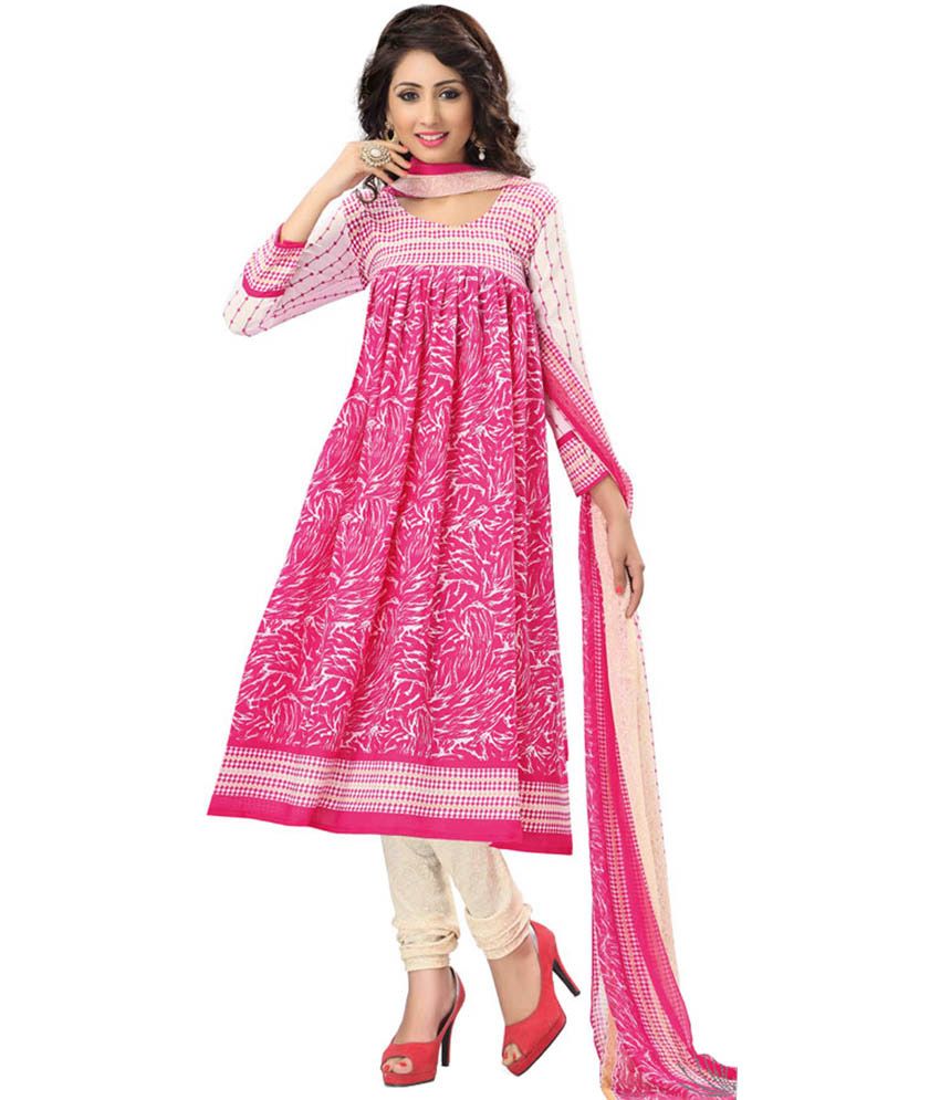 SDM Indian Pink Crepe Unstitched Dress Material - Buy SDM Indian Pink ...