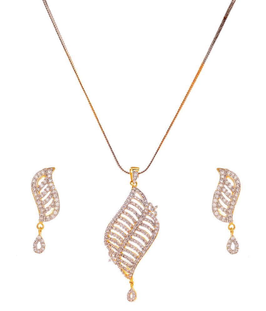 Rs Jewellers Golden American Diamond Pendant Set With Chain - American Diamond Fashion Pendant Jewellery Rs Jewellers Golden American Diamond Pendant Set With Chain - American Diamond Fashion Pendant Jewellery