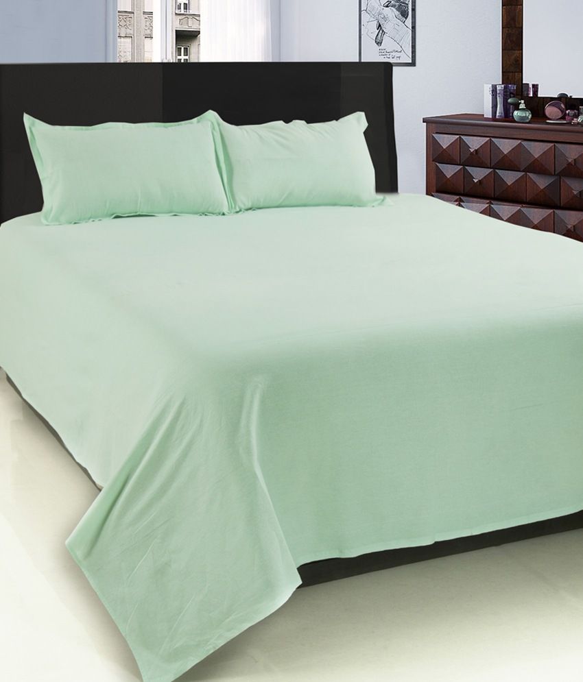 Surhome Green Plain Cotton Double Bedsheet With 2 Pillow Cover Buy