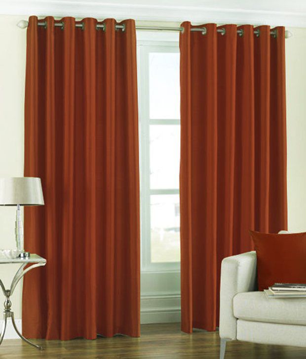     			Homefab India Plain Semi-Transparent Eyelet Window Curtain 5ft (Pack of 2) - Orange