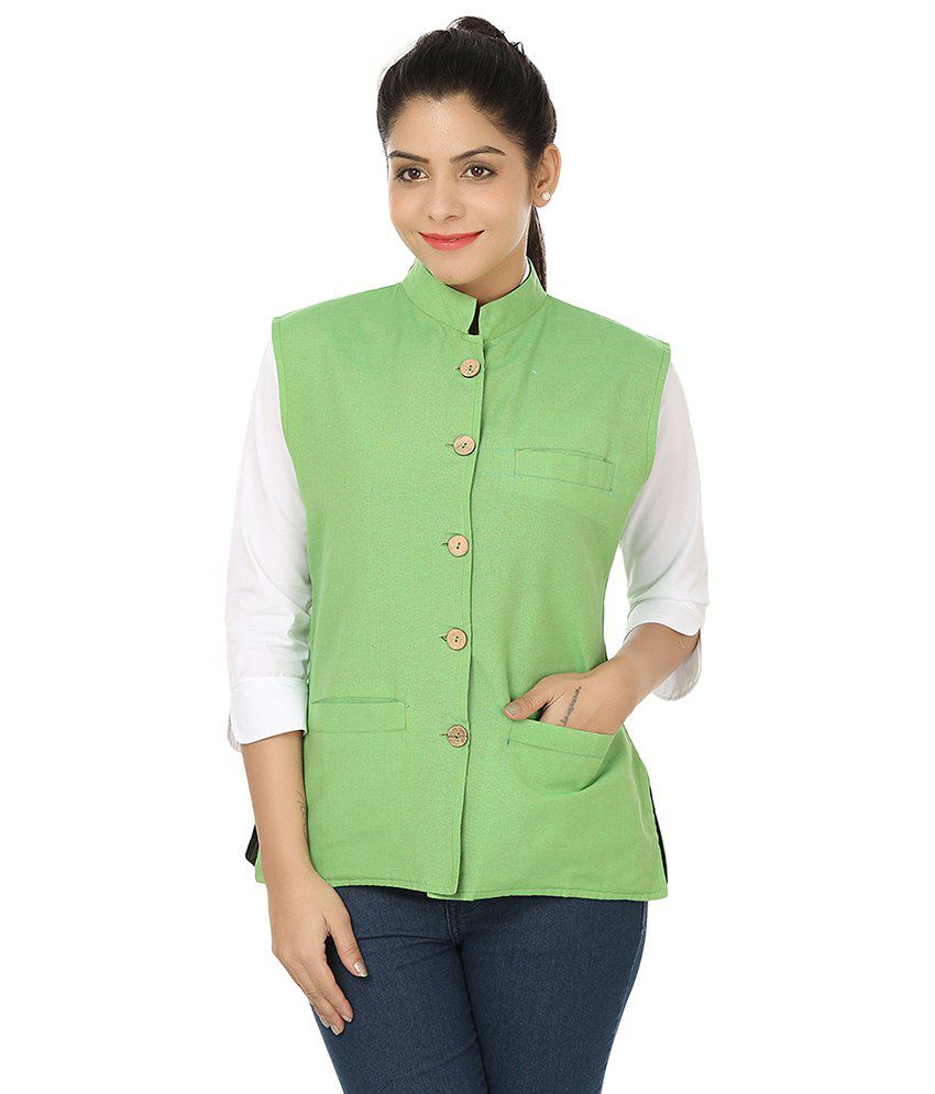 Buy Meadows Women Green Cotton Nehru Jacket Online at Best Prices in ...