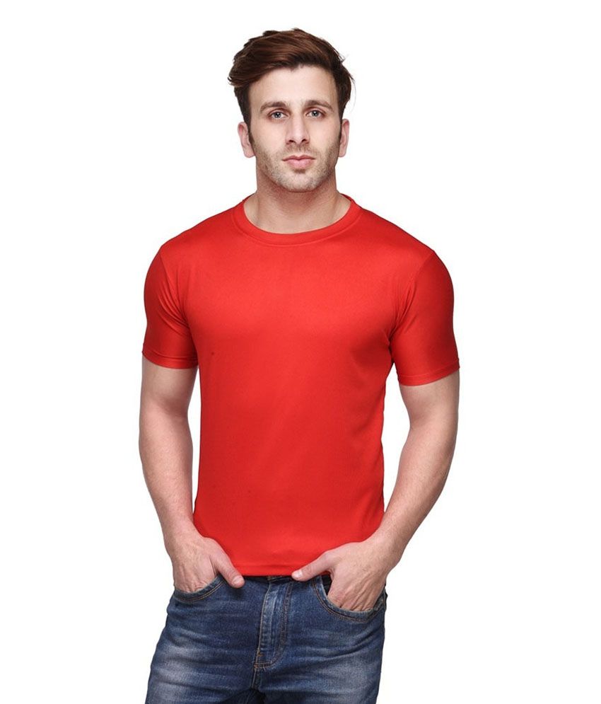     			Funky Guys Polyester Slim Fit Solid Half Sleeves Men's Round T-Shirt - Red ( Pack of 1 )