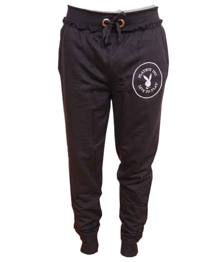 Playboy Black Cotton Trackpant - Buy 