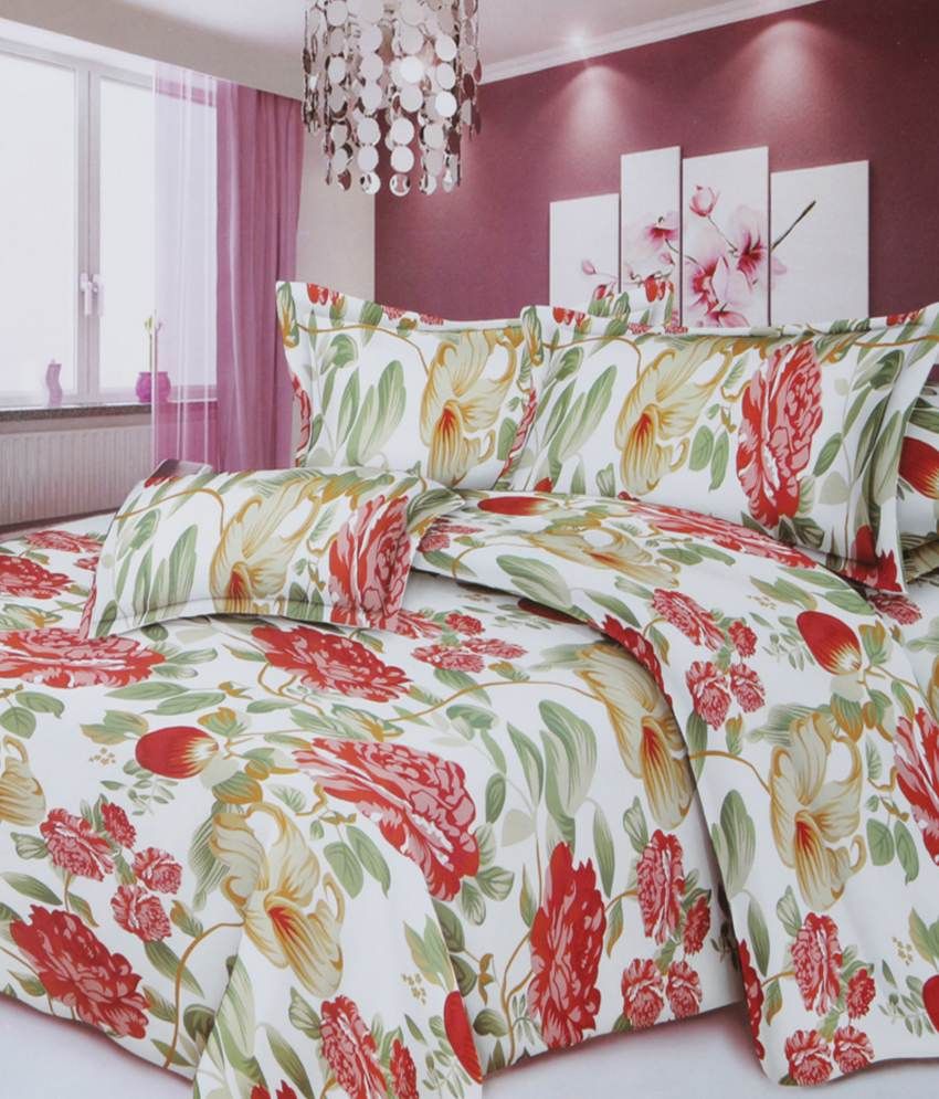 Paprika Combo of 5 Multicolour Polyester Double Bedsheets with 10