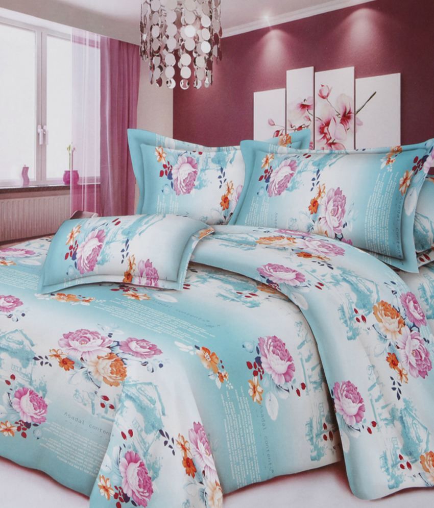 Paprika Combo of 5 Multicolour Polyester Double Bedsheets with 10