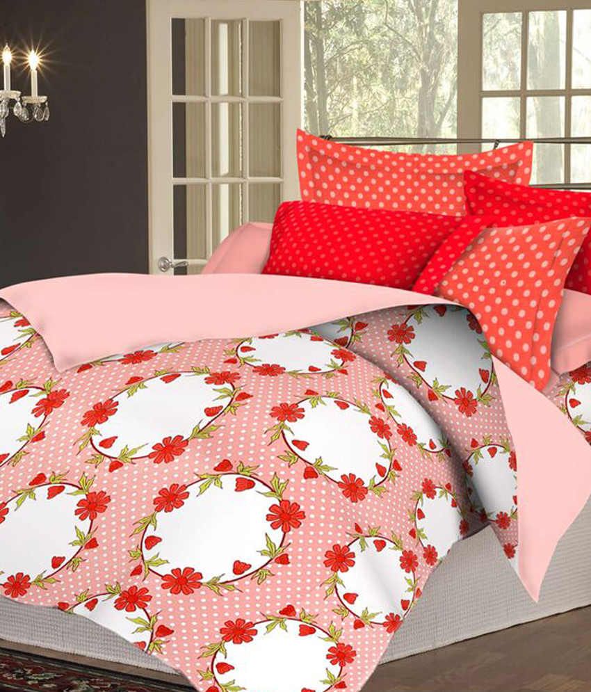 Lotus Multicolour Floral Cotton Double Bedsheet With 2 Pillow Cover