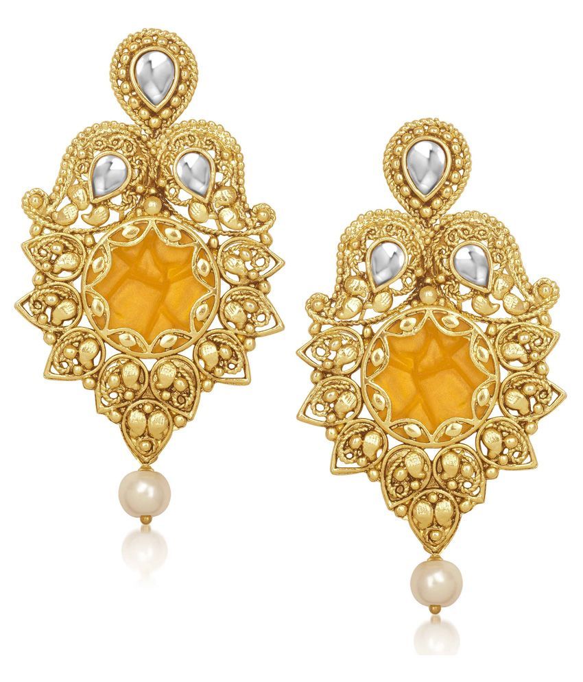 9blings Orange Kundan Designer Drop Earrings Buy 9blings Orange