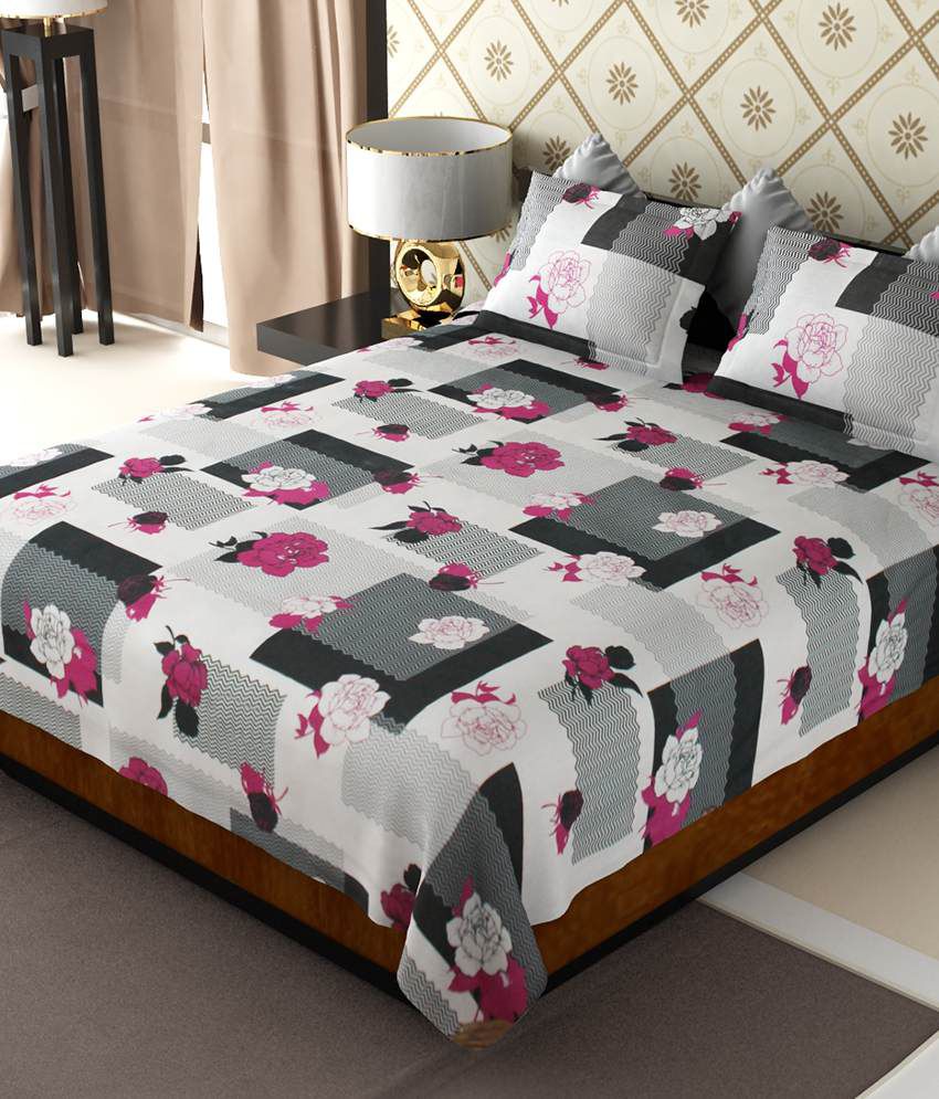     			Home Candy Multicolour Floral Cotton Double Bedsheet with 2 pillow cover