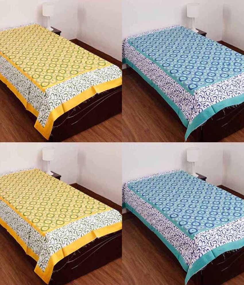     			UniqChoice Multicolour Cotton Combo Of 4 Single Bedsheet