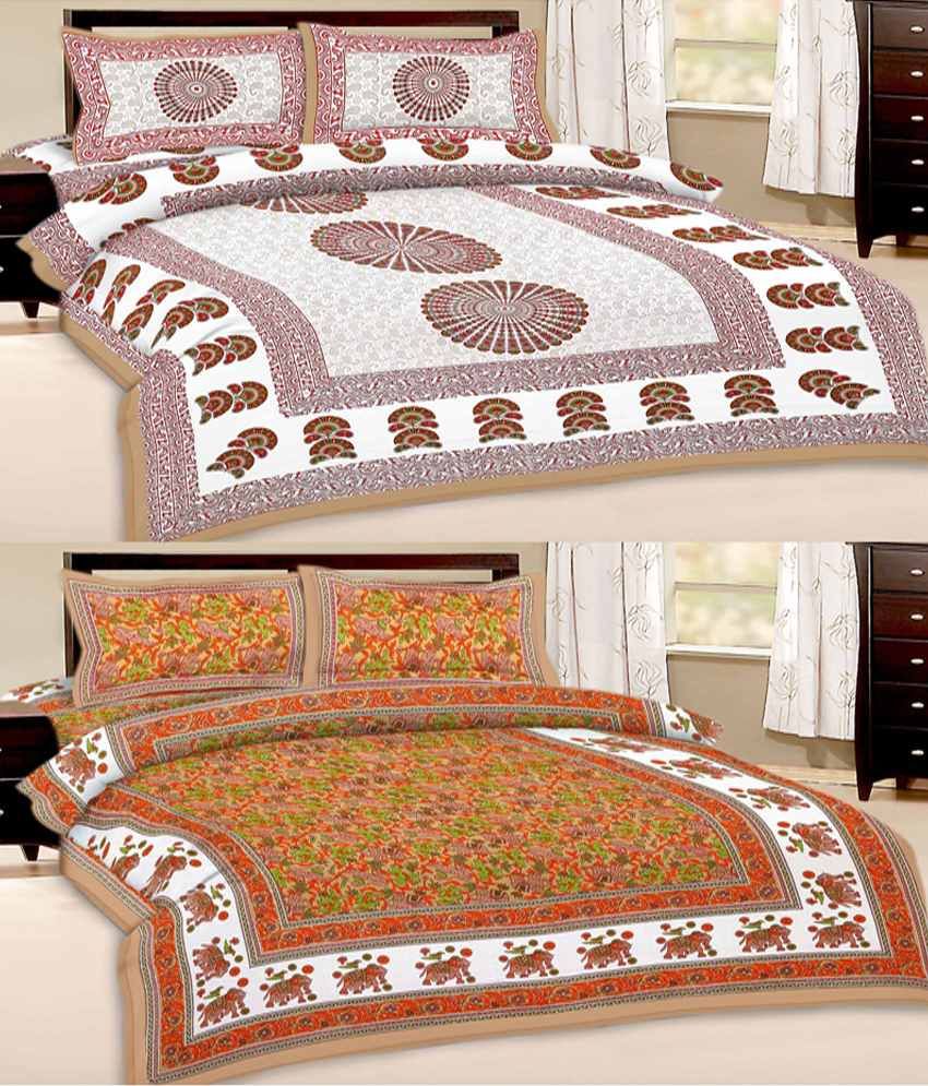 UniqChoice 100 Cotton King Size 2 Double Bed Sheet Combo With 4 Pillow