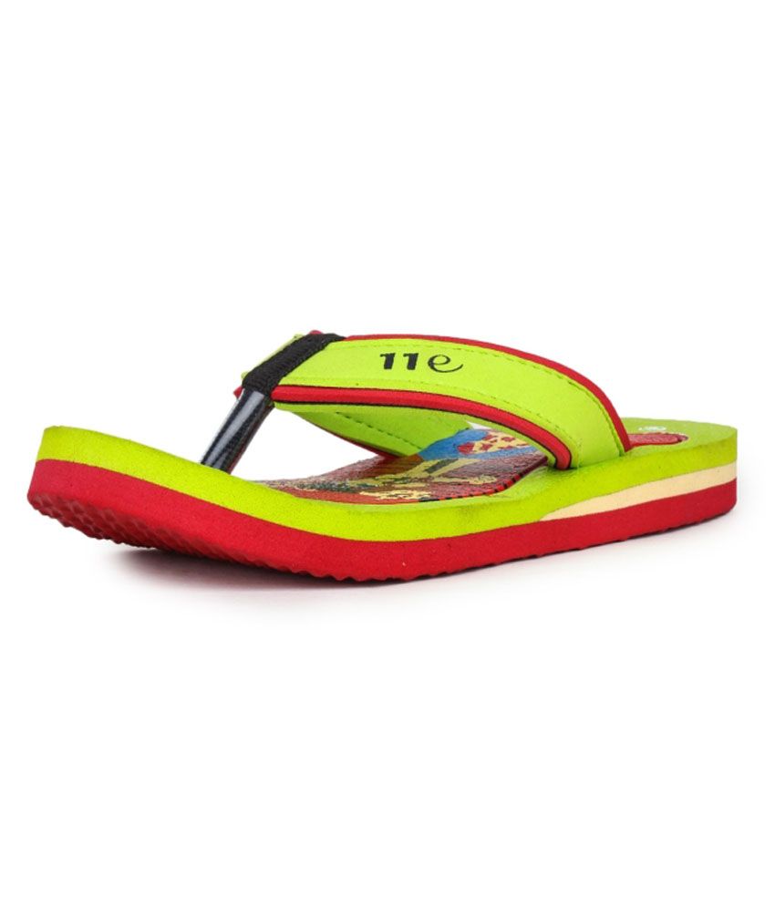 bright green flip flops