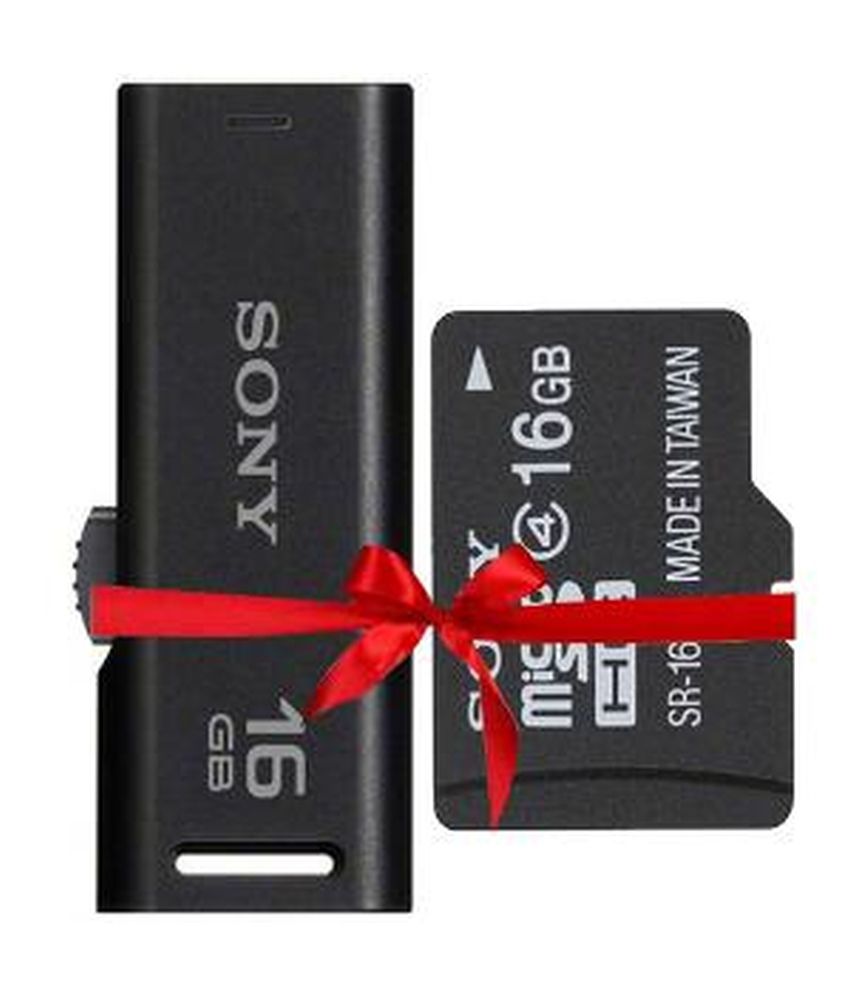 Sony 16GB Micro SD HC Memory Card Class 4 with Adapter With Sony Micro Vault 16GB USB Pen Drive (Black) Combo