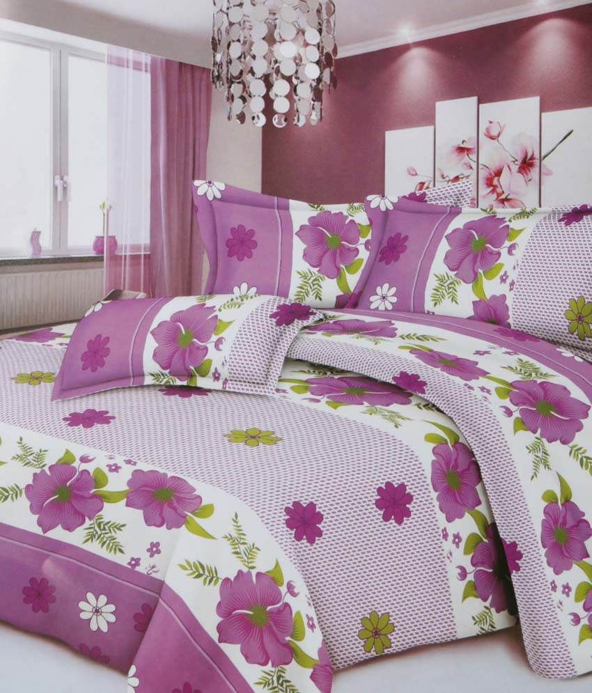 Paprika Combo of 3 Multicolor Polyester Double Bedsheet with 6 Pillow