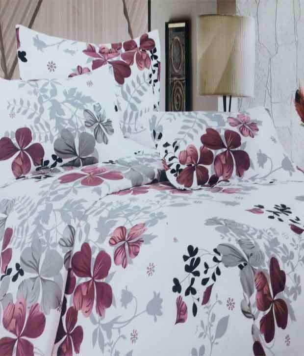 Tima White Printed Polyester Double Bedsheet With Two Pillow Cover