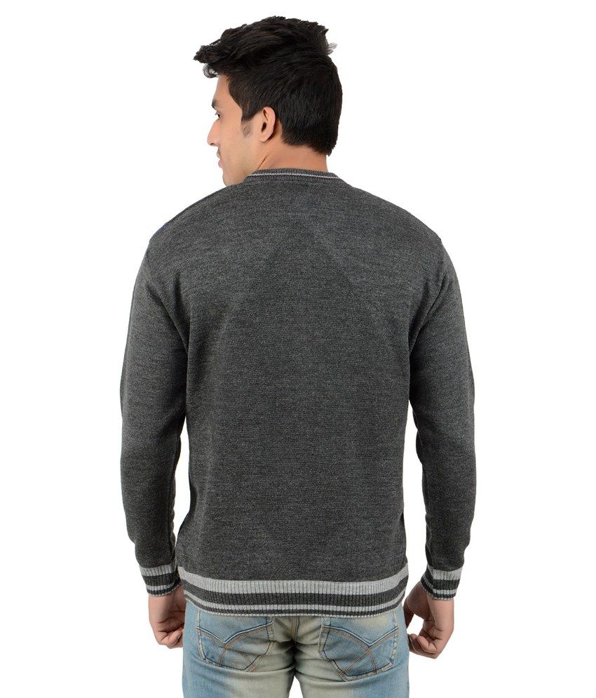 Domex Gray Full Sleeves Wool V-neck 