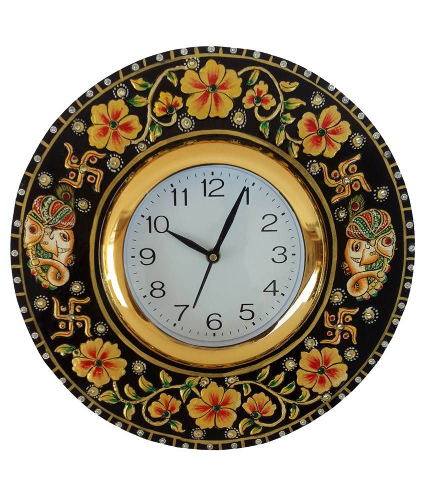 Divinecrafts Black Ganesha Embossed Wall Clock with Flower Buy