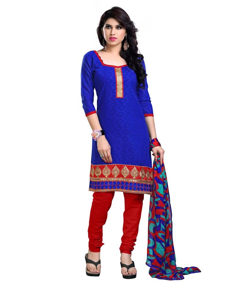 MITHILA CREATION Navy Cotton Unstitched Dress Material - Buy MITHILA ...