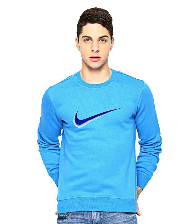 Nike Blue Solid Full Sleeves Sweatshirt 