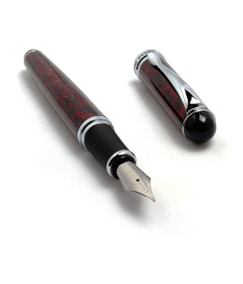     			Stylish Jinhao 750 Dark Red Chrome Trim Medium Nib Metal body Fountain Pen New