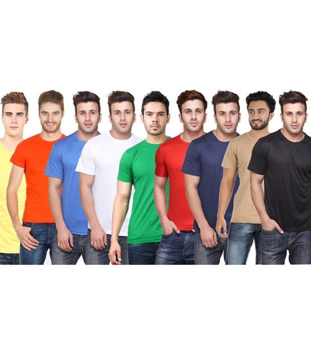     			Funky Guys Polyester Slim Fit Solid Half Sleeves Men's Round Neck T-Shirt - ( Pack of 9 )