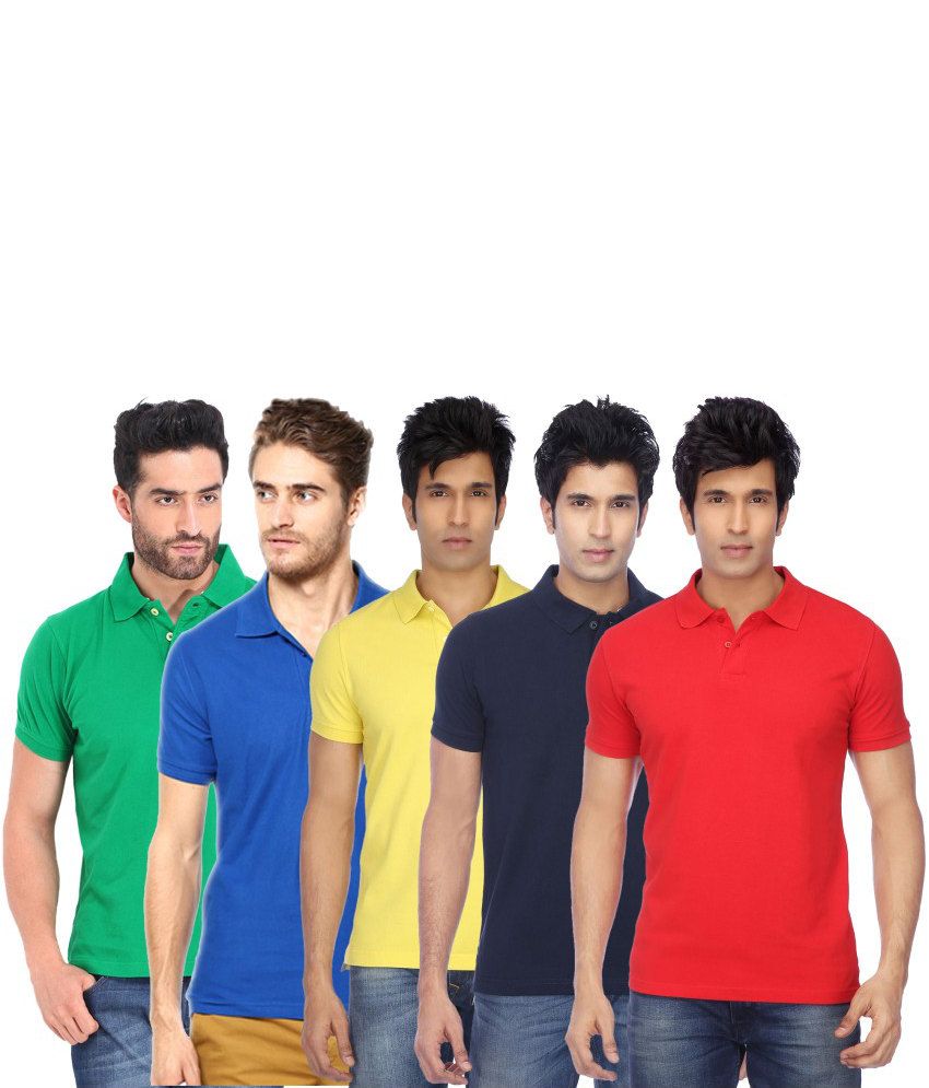     			Concepts Multicolor Cotton Blend Polo T Shirts (Pack of 5)