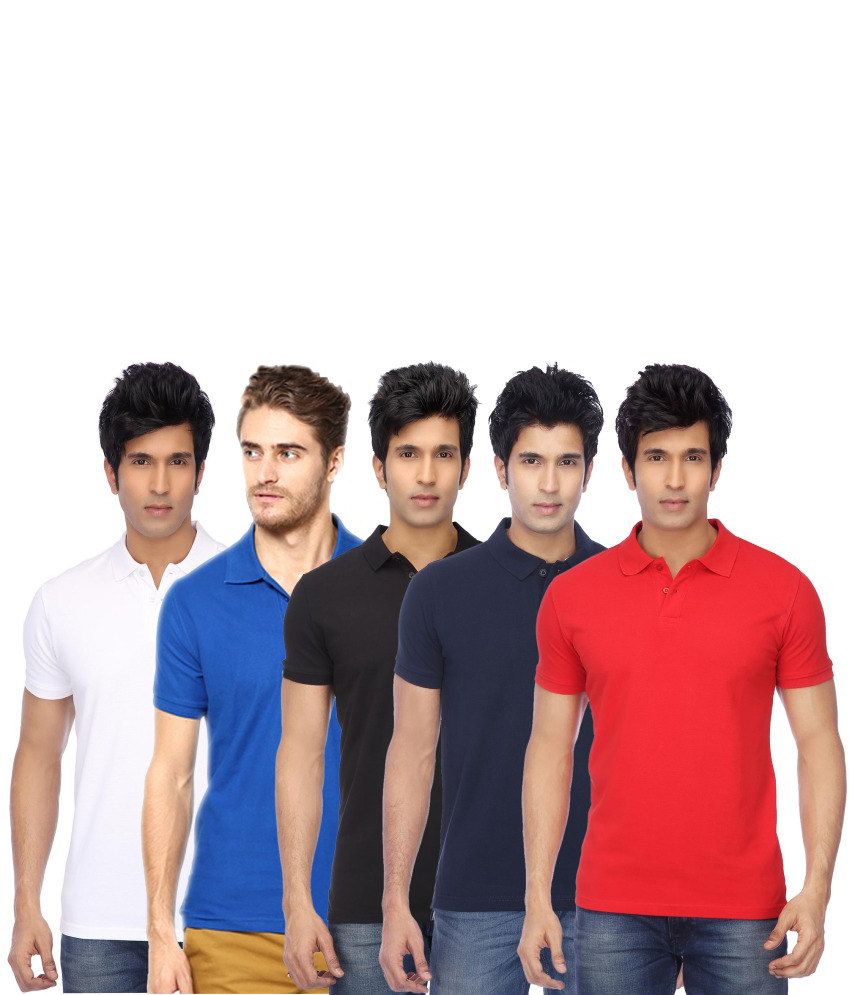     			Concepts Multicolor Cotton Blend Polo T Shirts (Pack of 5)