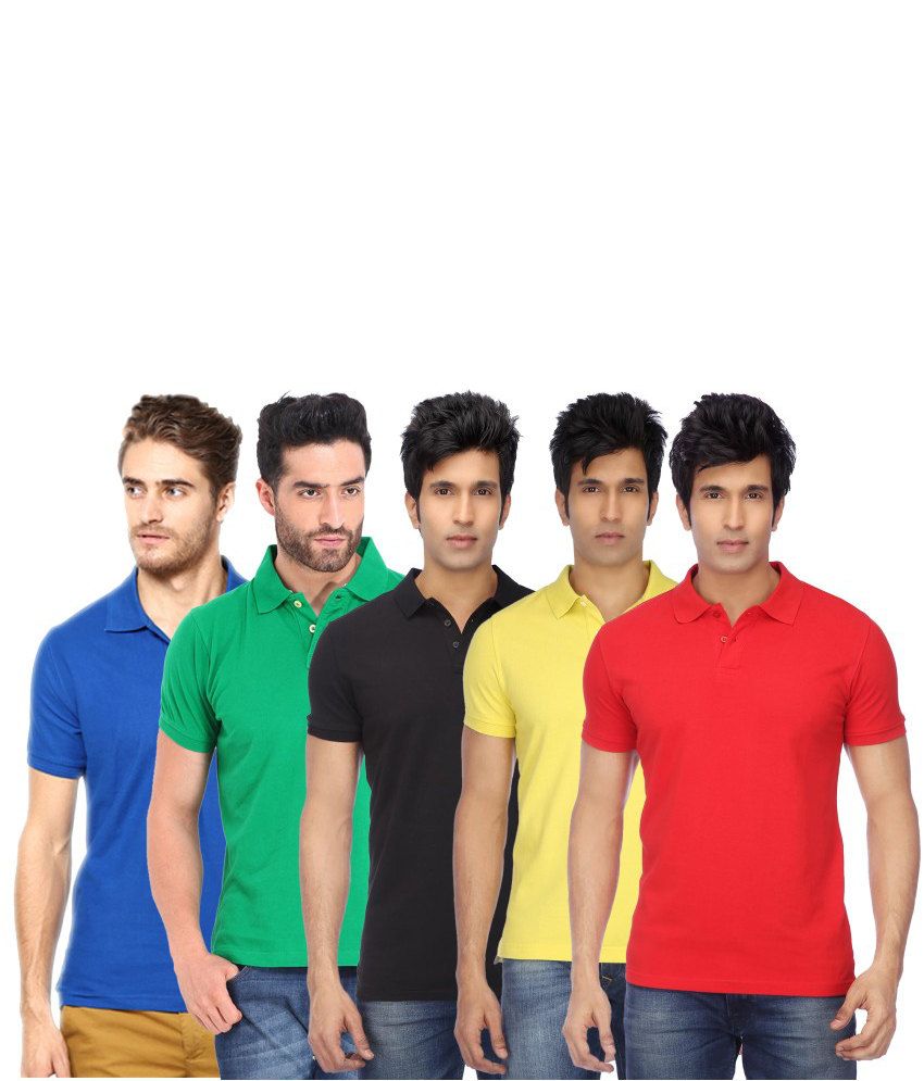     			Concepts Multicolor Cotton Blend Polo T Shirts (Pack of 5)